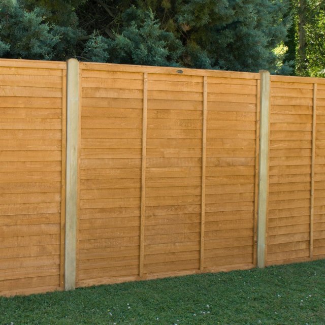 6ft High Forest Straight Edge Lap Panel - insitu with concrete posts