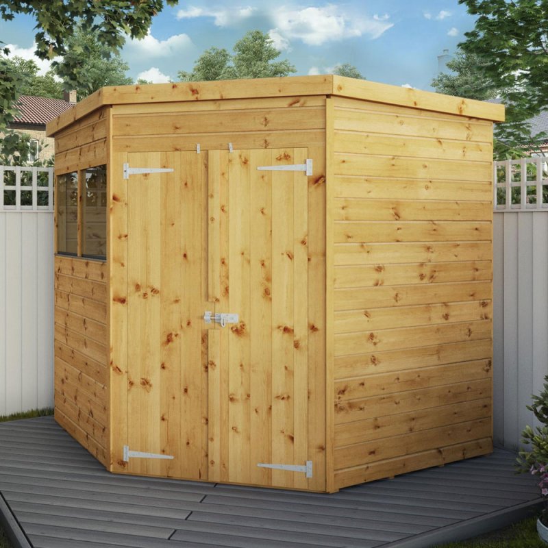 7x7 Mercia Shiplap Corner Shed - insitu with doors closed