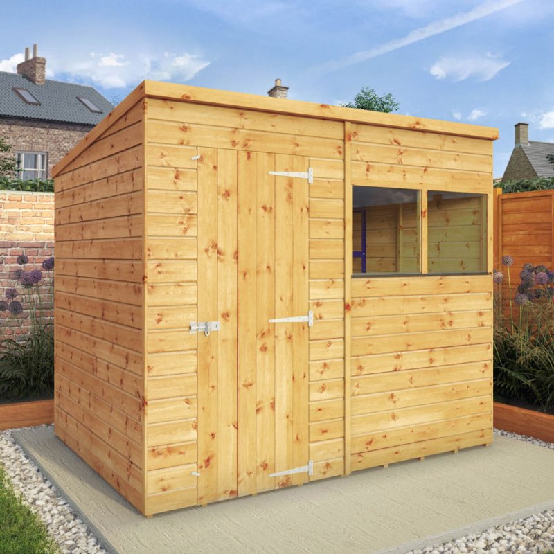 8x6 Mercia Shiplap Pent Shed - insitu with doors closed