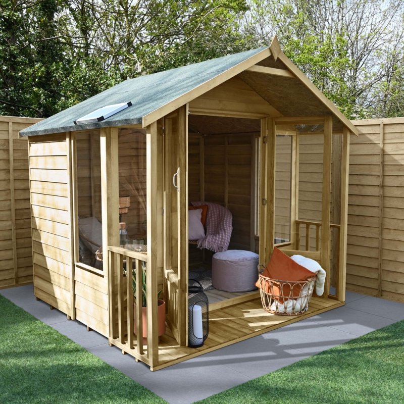 8 x 8 Forest Oakley Summerhouse with Verandah - Pressure Treated - In Situ - angle view