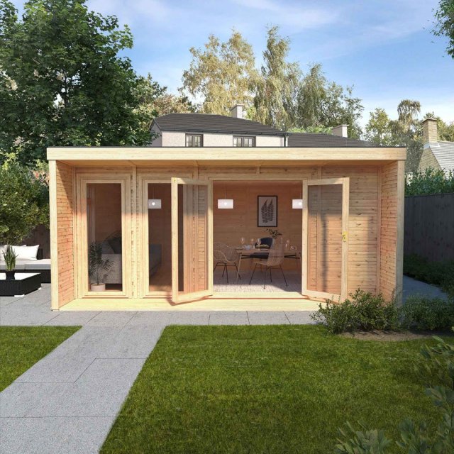 5m x 3m Mercia Creswell Insulated Garden Room with Veranda - In Situ with doots open