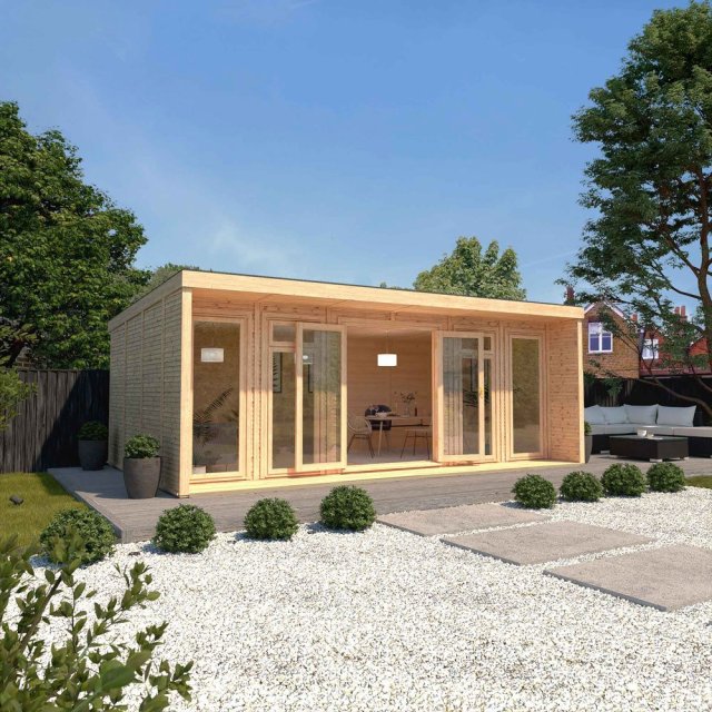 6m x 3m Mercia Creswell Insulated Garden Room with Veranda - In Situ, Angle View