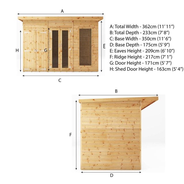 12 x 6 Maine Summerhouse with Side Shed elbec garden buildings