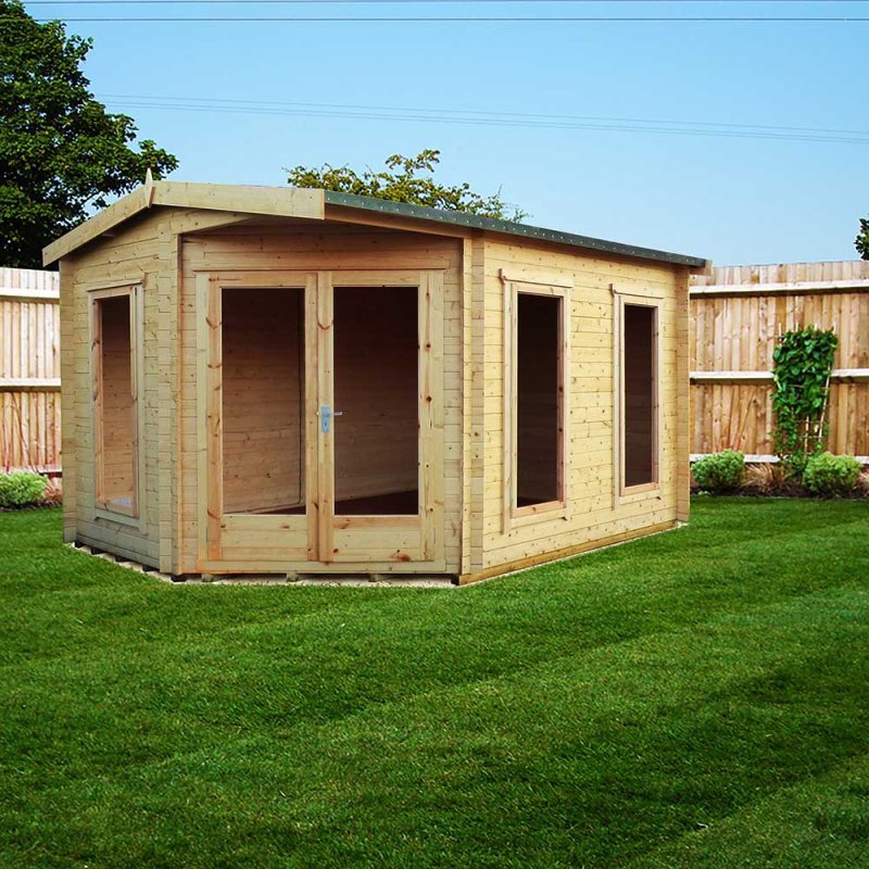 10Gx14 Shire Rivington Log Cabin in 28mm logs - lifestyle doors and windows closed