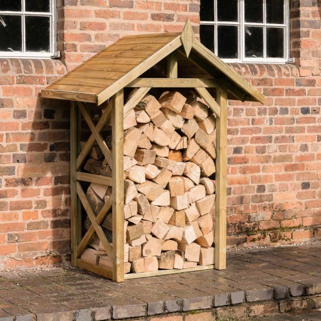4x3 Forest Medium Wall Apex Log Store - Pressure Treated - insitu with logs