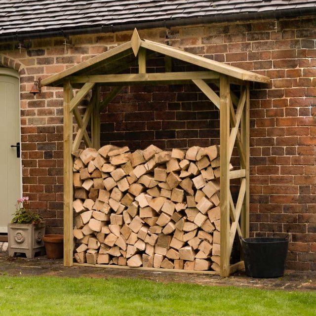7x3 Forest Large Wall Apex Log Store - Pressure Treated - insitu with logs