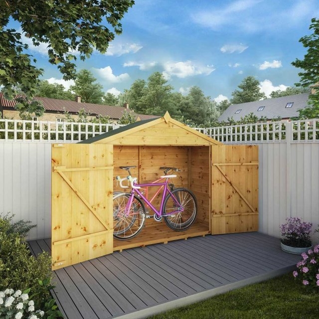 3x7 Mercia Tongue & Groove Bike Store - insitu with door open