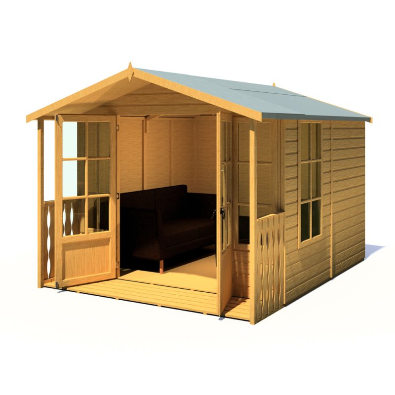 8x10 Shire Delmora Summerhouse With Verandah - Angle View - Doors open