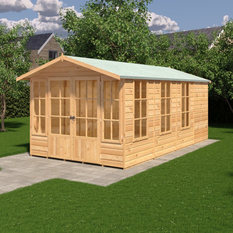 8x16 Shire Delmora Summerhouse - in situ, angle view