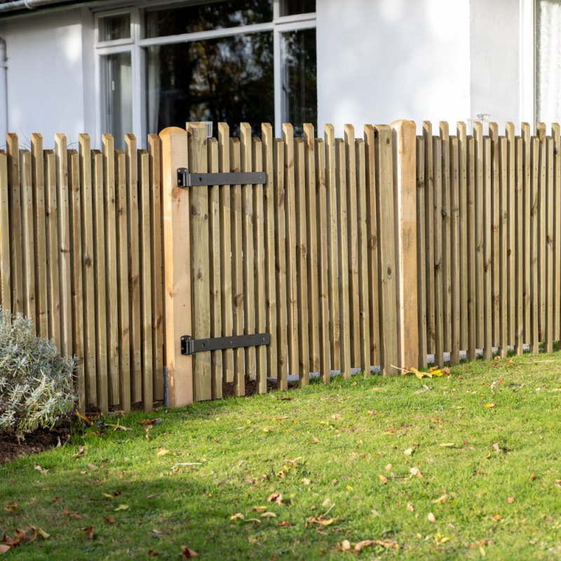 3ft High Forest Contemporary Picket Gate - Pressure Treated - In Situ, Angle View