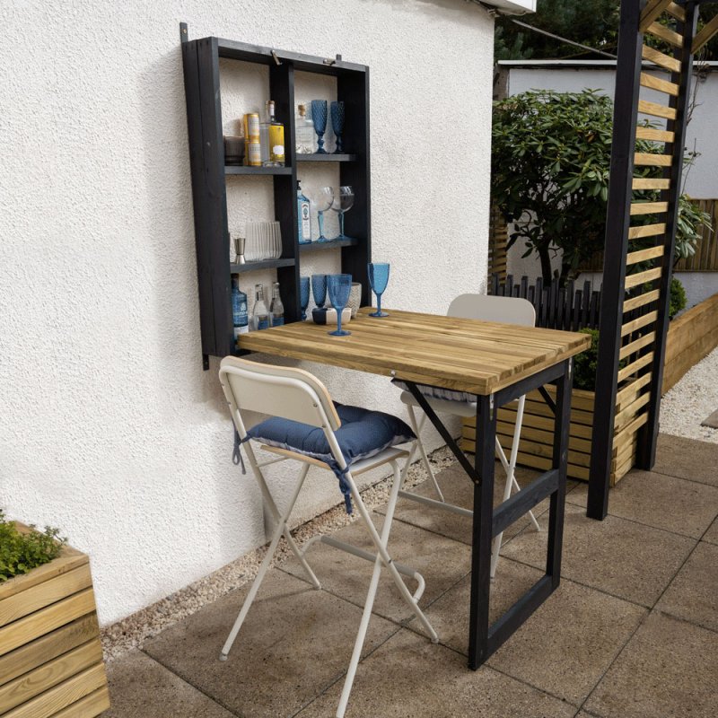 Forest Wooden Fold Down Garden Wall Bar - insitu