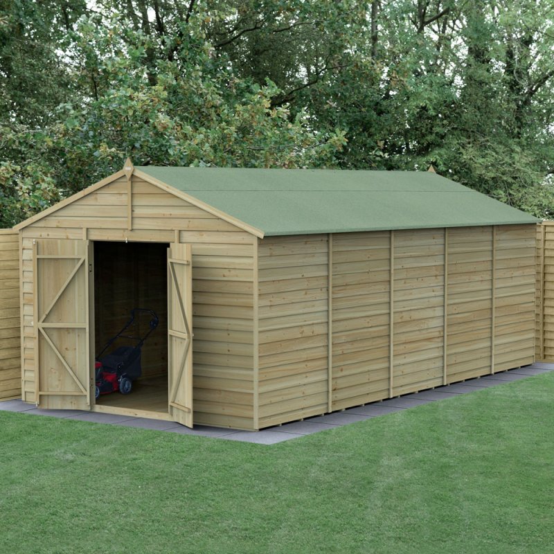 10x20 Forest 4Life Overlap Windowless Apex Shed with Double Doors - with doors open