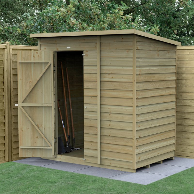 6x4 Forest 4Life Overlap Windowless Pent Shed - with doors open