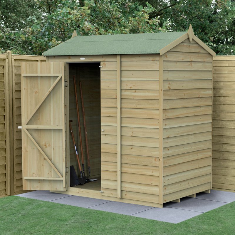 6x4 Forest 4Life Overlap Windowless Reverse Apex Shed - with doors open