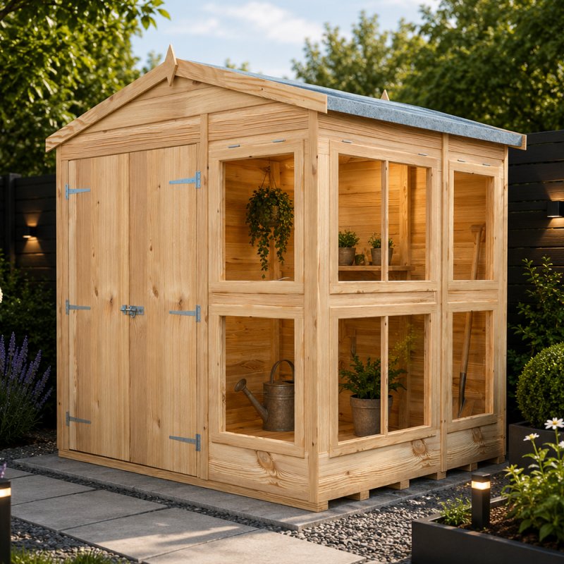 6 x 6 Shire Shiplap Apex Sun Hut Potting Shed - in situ
