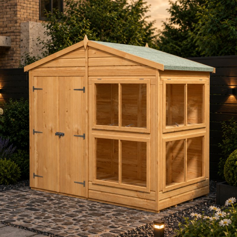 8 x 4 Shire Sun Hut Shiplap Apex Potting Shed - in situ