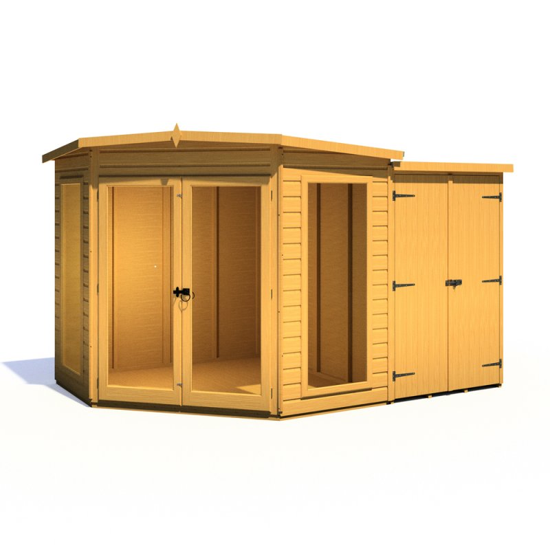 7x11 Shire Barclay Corner Summerhouse with Side Shed - isolated angle view