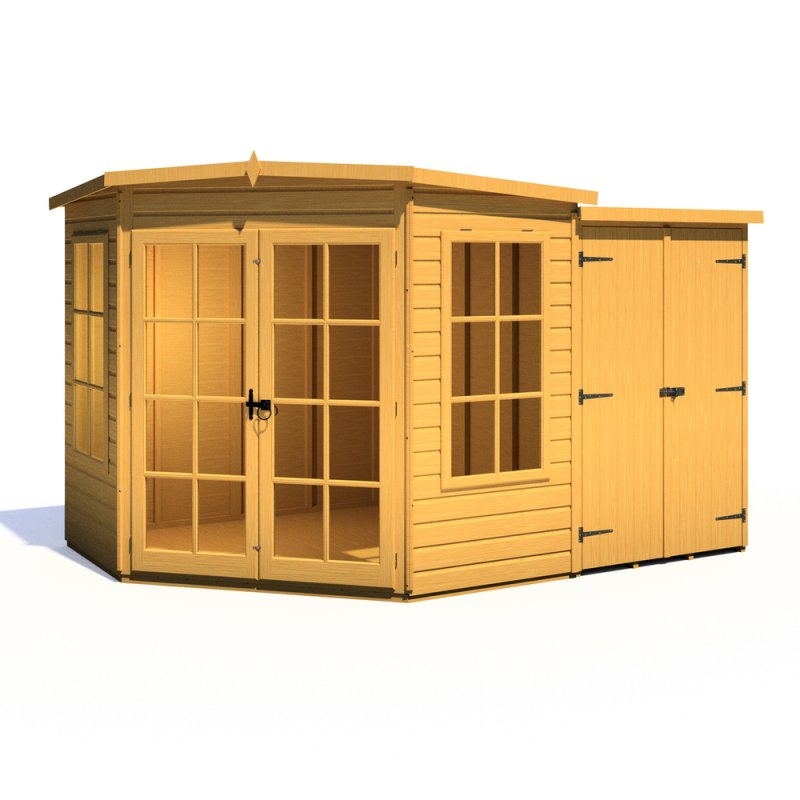 7x11 Shire Hampton Corner Summerhouse with Side Shed elbec garden