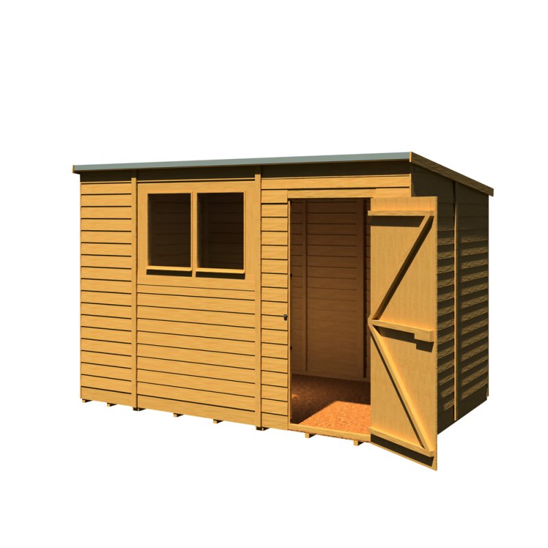 10 X 6 Shire Overlap Pent Shed - Isolated Angle View - Doors Open