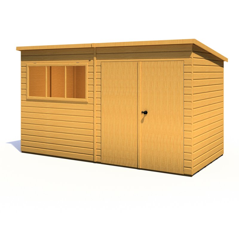 12x6 Shire Ranger Premium Pent Shed With Double Doors - isolated angle view - doors closed