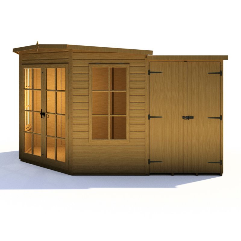 8 x 12 Shire Hampton Corner Summerhouse with Side Shed elbec garden