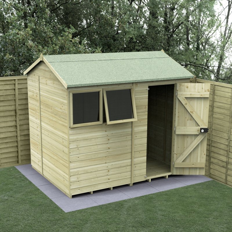 Forest Timberdale Reverse Apex Shed 8x6 with single doors and side window, pressure treated finish