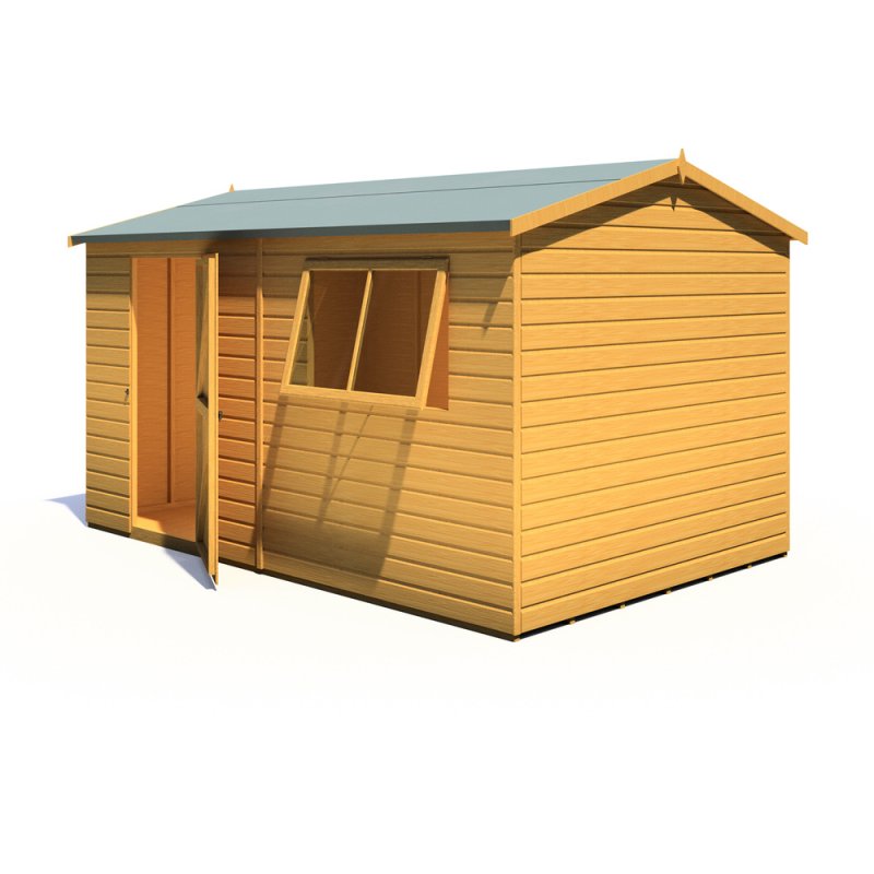 12x8 Shire Lewis Professional Reverse Apex Shed Door In Left Hand Side - isolated angle view, doors open