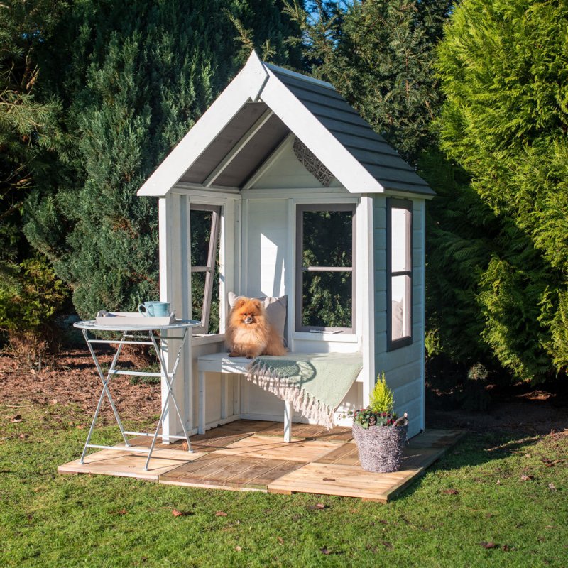 Shire Almarie Wooden Garden Arbour - Pressure Treated - in situ, angle view