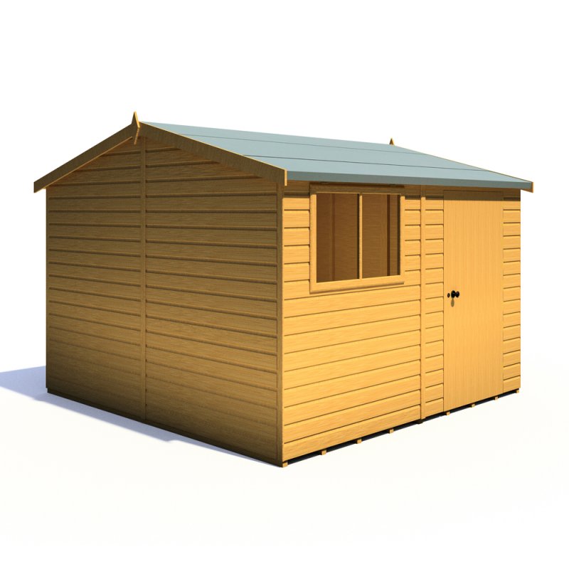 10x10 Shire Reverse Apex Workspace Workshop Wooden Shed - isolated angle view