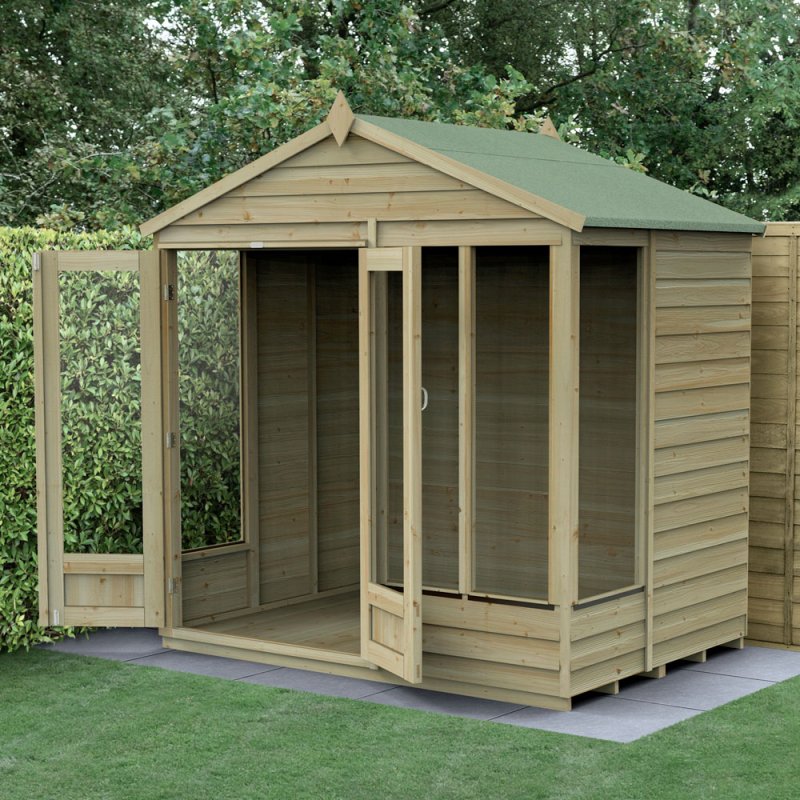 7x5 Forest 4LIfe Summerhouse Pressure Treated - insitu with doors open