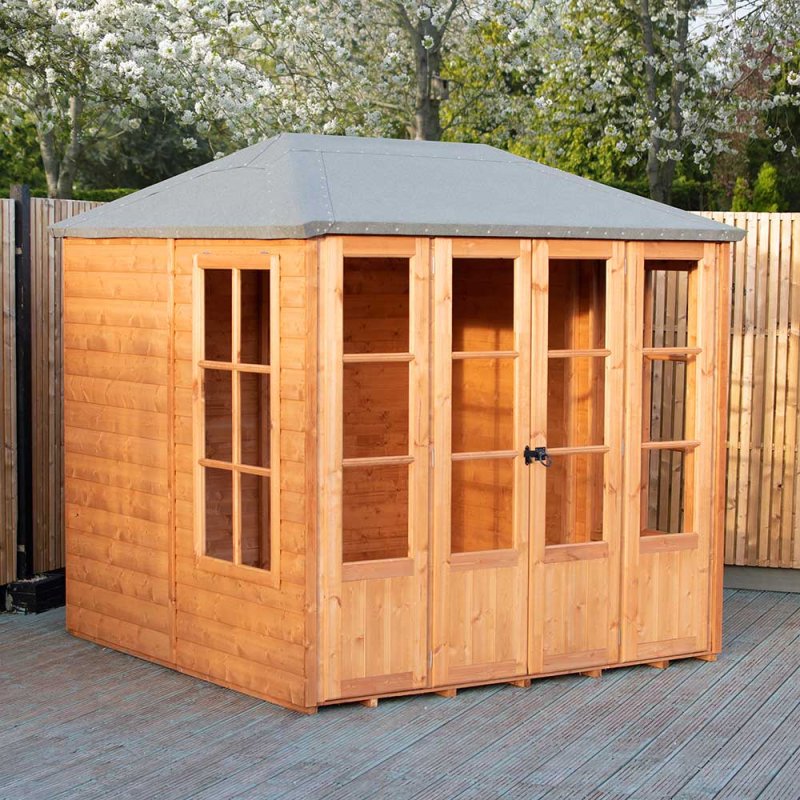 7 x 7 Shire Charleston Summerhouse with Hipped Roof - insitu with doors closed