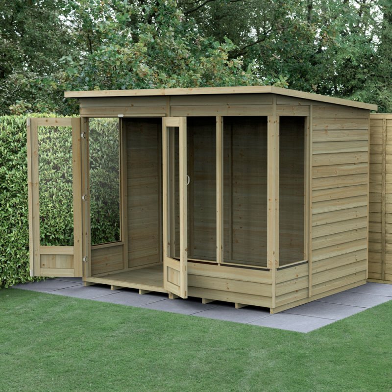 8x6 Forest 4LIfe Summerhouse Pressure Treated - insitu with doors open