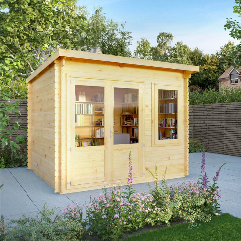 3m X 3m Mercia Elite Pent Log Cabin - 28mm Logs - in situ