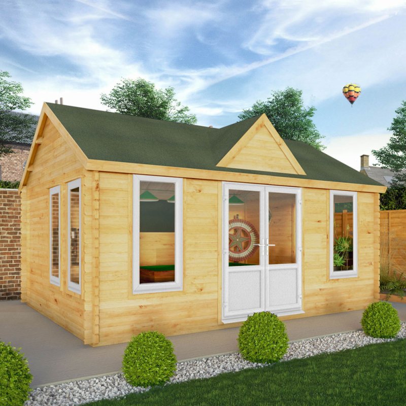 5.3mx4m Mercia Clock Tower Log Cabin - 44mm Logs - 44mm Logs - Upvc Windows and Door - White