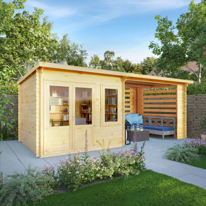 6m X 3m Mercia Elite Pent Log Cabin With Slatted Area - 28mm Logs - in situ