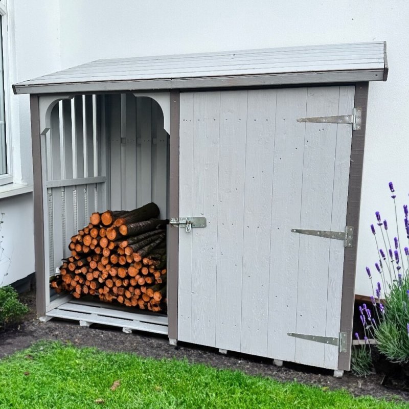 5x2 Shire Country Pent Log Store with Storage - Pressure Treated - in situ, angle view