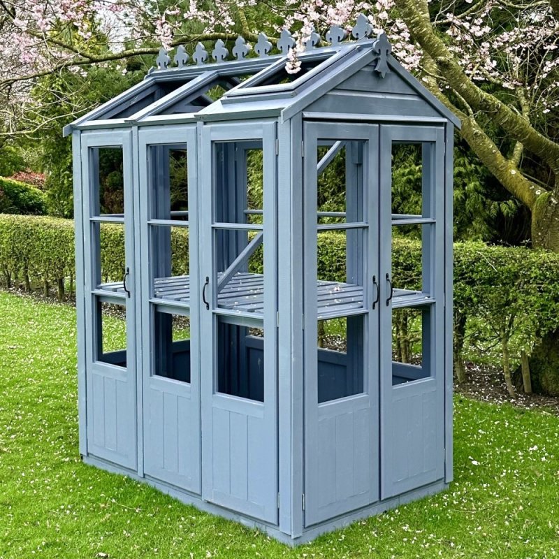 6x4 Shire Hemsby Traditional Wooden Greenhouse - in situ, angle view