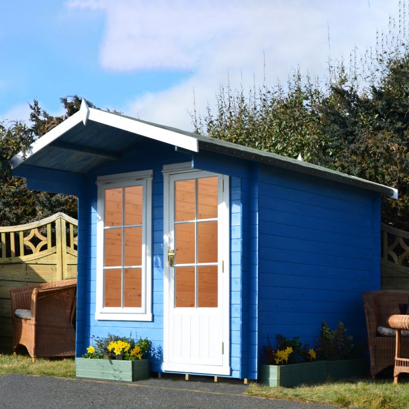 10Gx10 Shire Crinan Log Cabin (19mm Logs) - in situ, angle view