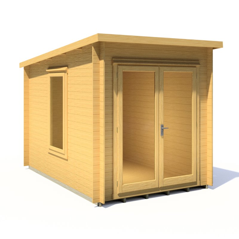 10Gx7 Shire Emneth Pent Log Cabin in 19mm Logs - isolated angle view, doors closed