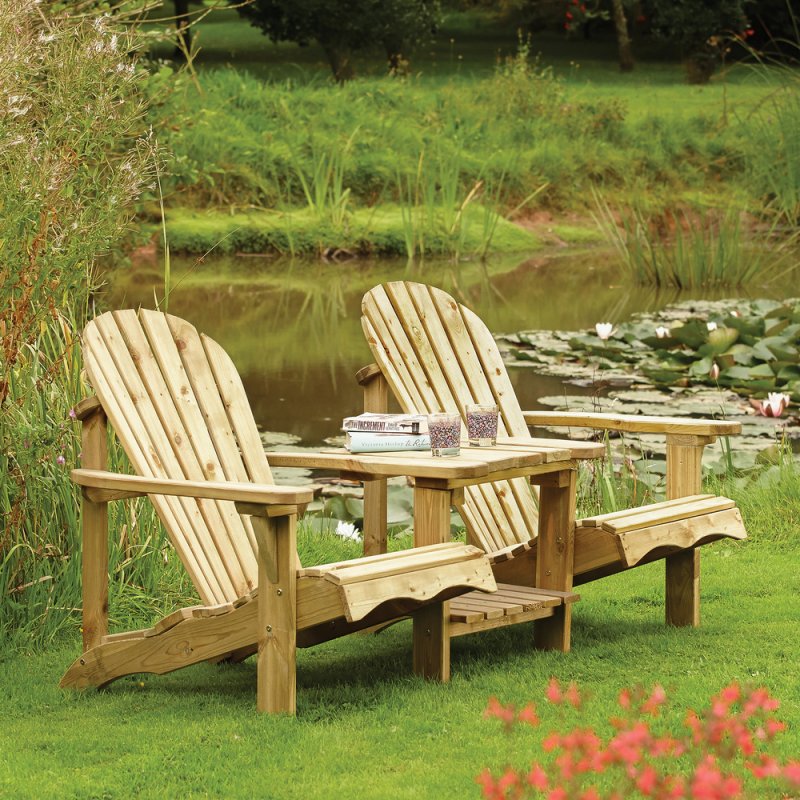 Rowlinson Softwood Adirondack Companion Seat - in situ, angle view