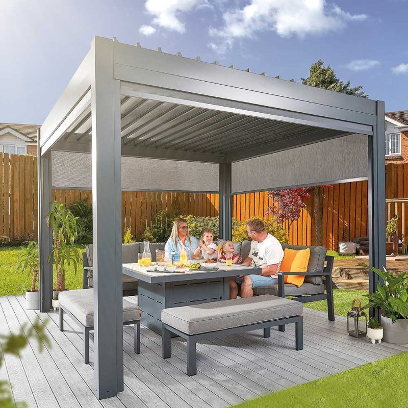 3mx3m Hex Living Marchington Garden Pergola with LED Lighting in Grey