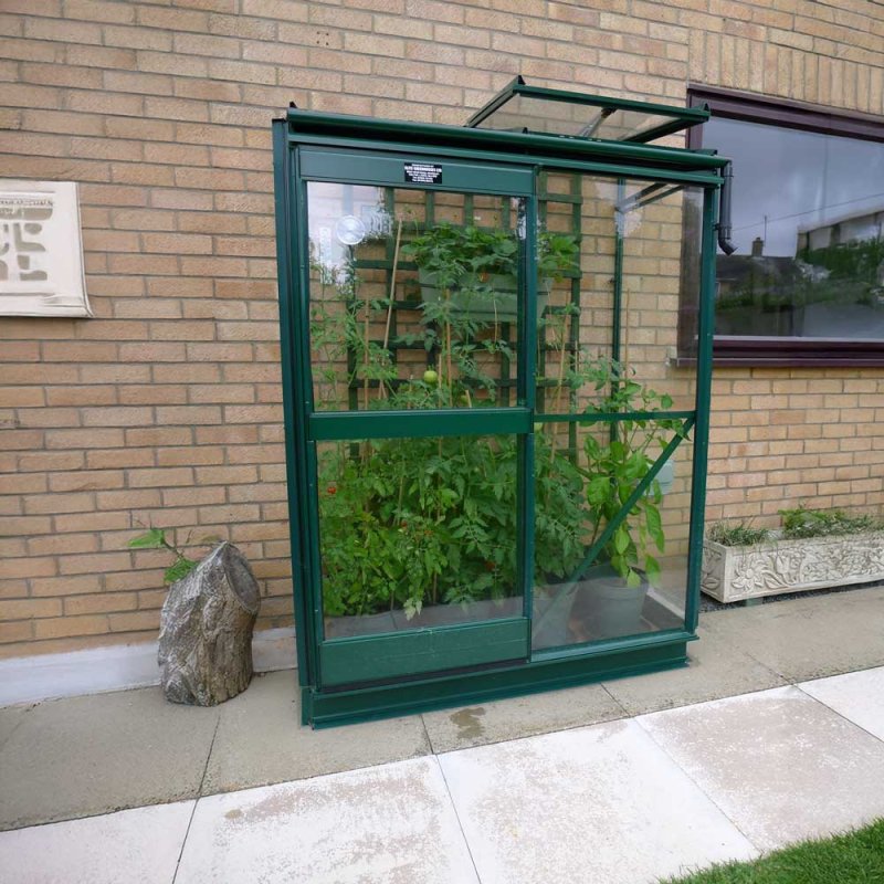 Elite Easygrow 2x4 Lean to Greenhouse - in green powder coated and front view