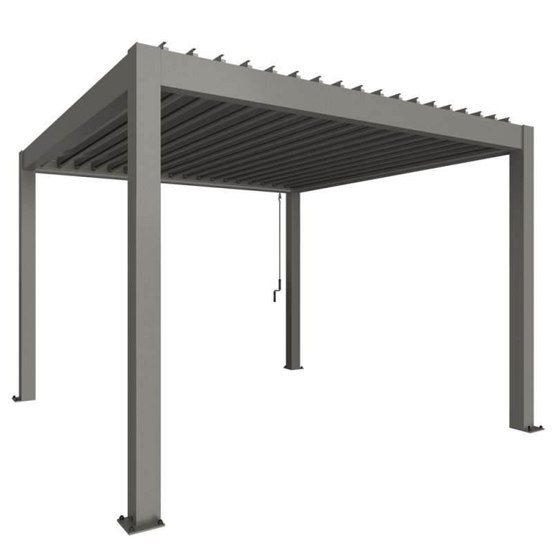 3.5mx3.5m Biohort Metal Pergola - Metallic Quartz Grey with Metallic Quartz Grey Roof Louvres
