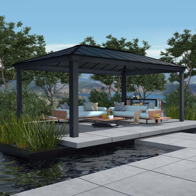 12 x 20 Palram Canopia Dallas Grey Garden Gazebo - in situ