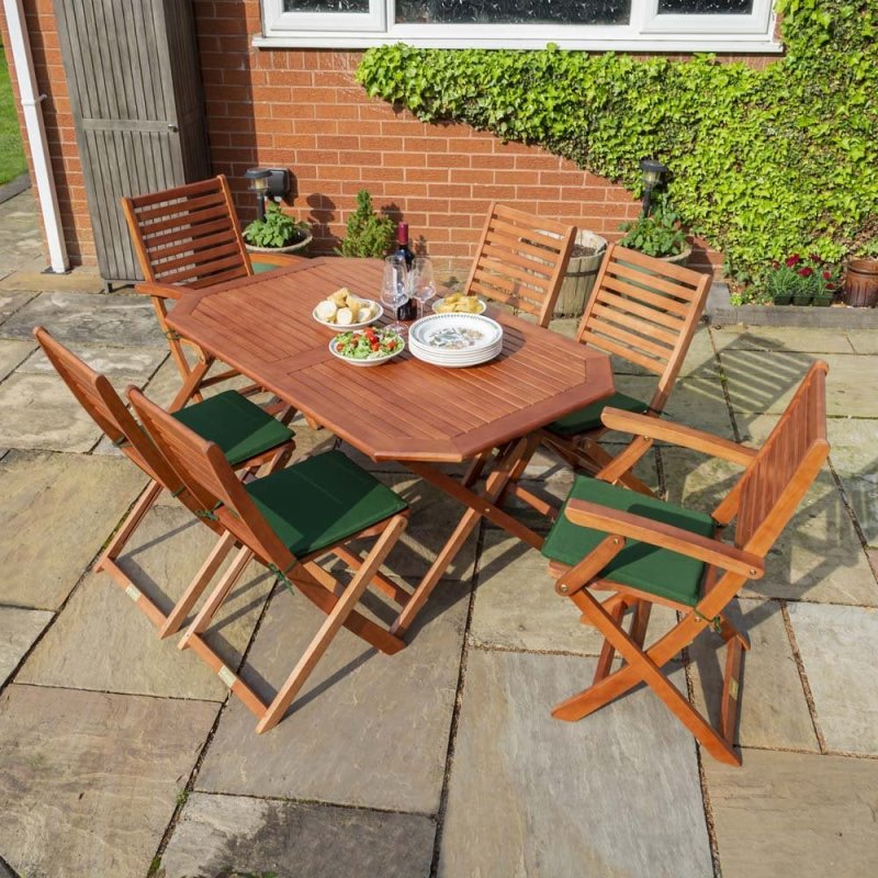 Rowlinson Garden Products Rowlinson Plumley Hardwood 6 Seater Dining Set with Cushions - With Grey Cushions