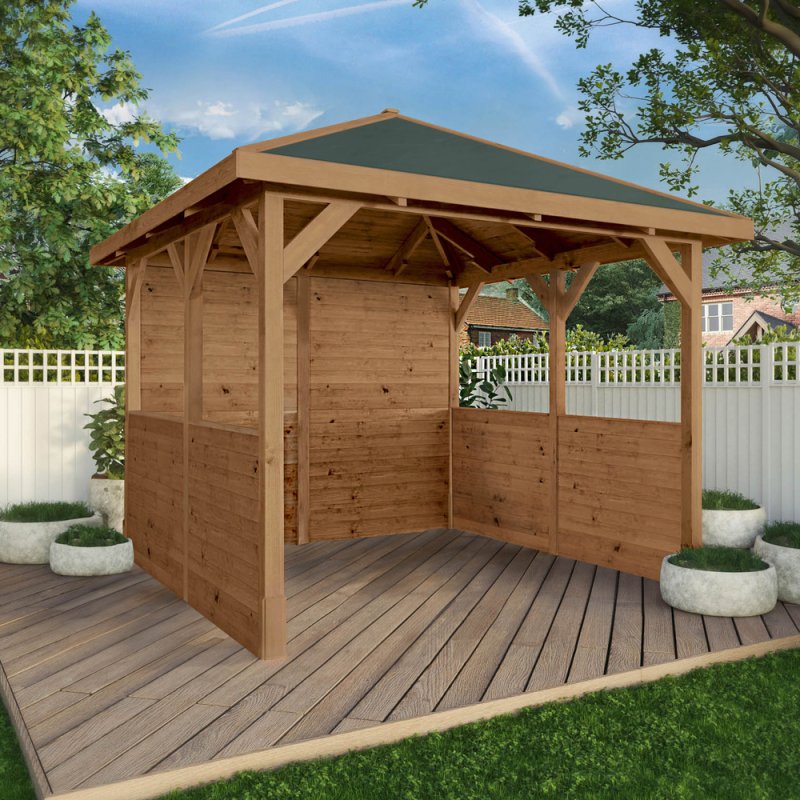 10x10 Mercia Traditional Wooden Gazebo With Side Panels - Pressure Treated - in situ