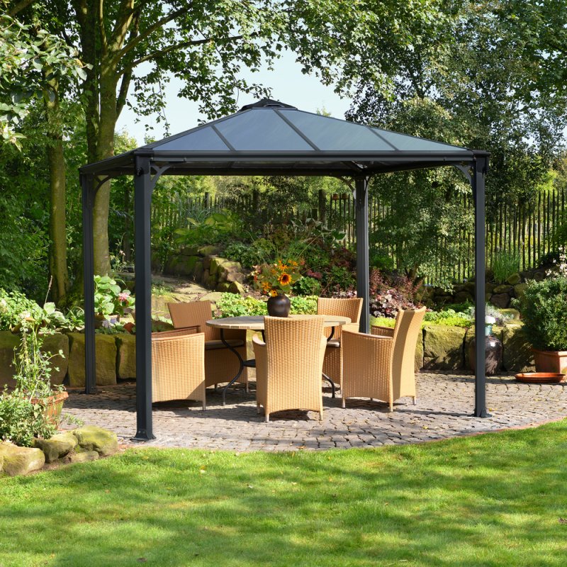 10 X 10 (3m X 3m) Palram Canopia Palermo 3000 Grey Garden Gazebo - in situ