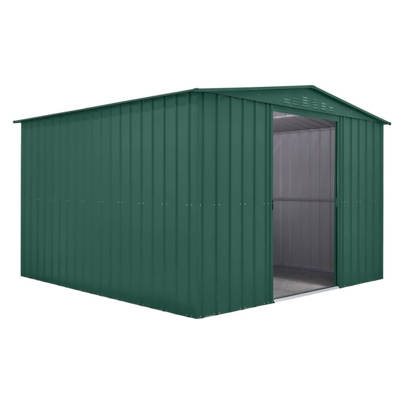 10 x 10 Globel  Apex Metal Shed In Green - isolated angle view
