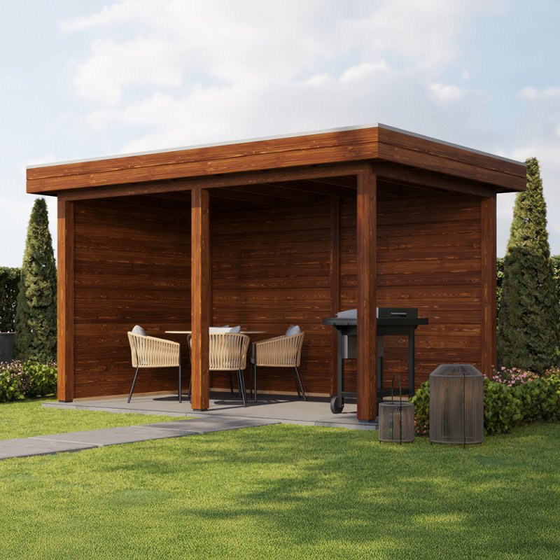 13 x 8 (3.88m x 2.5m) Lugarde Select Andover Gazebo Treated Brown - in situ, angle view