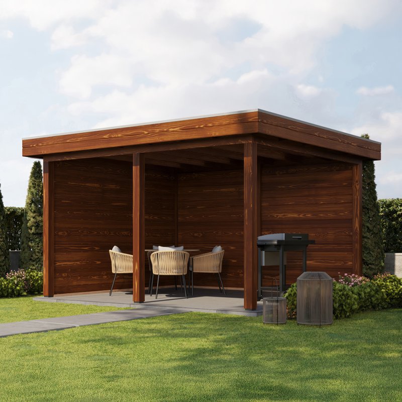 13x12 Lugarde Select Horsham Gazebo Treated Brown - in situ, angle view